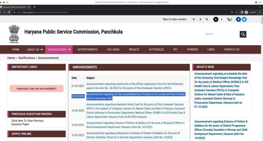 selection HPSC calendar 2023 link